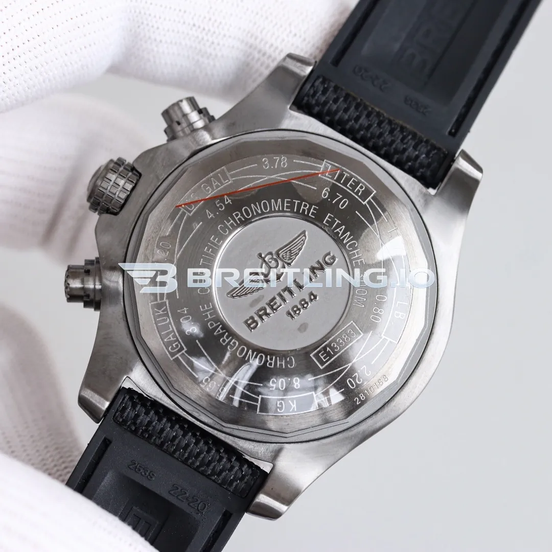 Breitling Avenger E13383101M1W1 Chronograph 45mm Anthracite Dial Brushed Titanium Case Black Fabric Strap 7750 Automatic Super Clone Back View