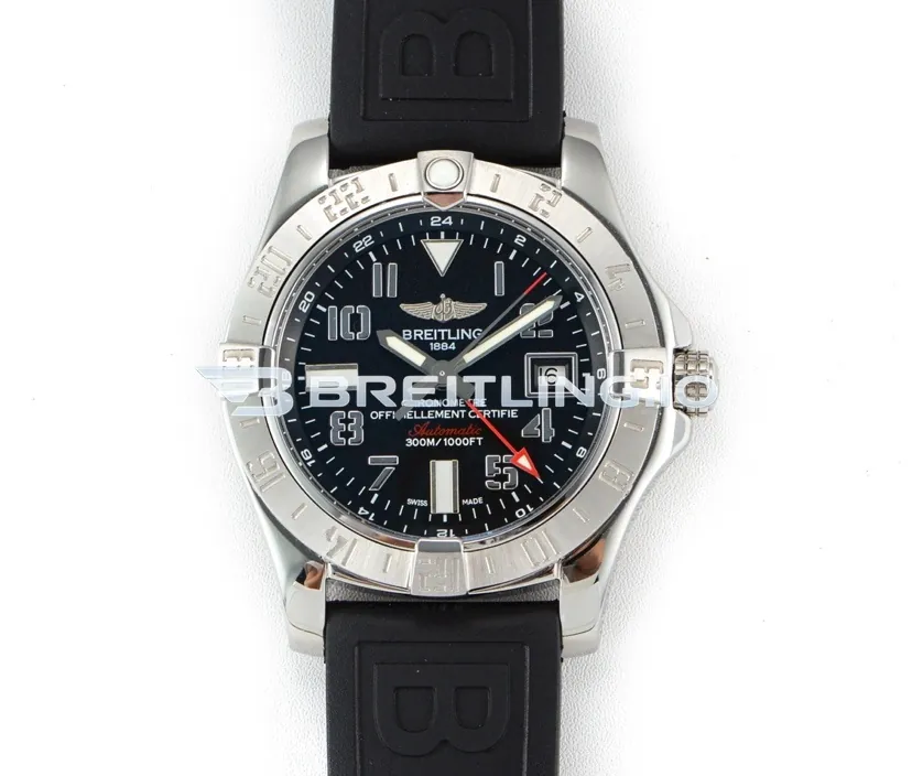 Breitling Avenger II GMT A3239011/BC34 43mm Black Dial 316L Stainless Steel Case Black Rubber Strap Super Clone Front View