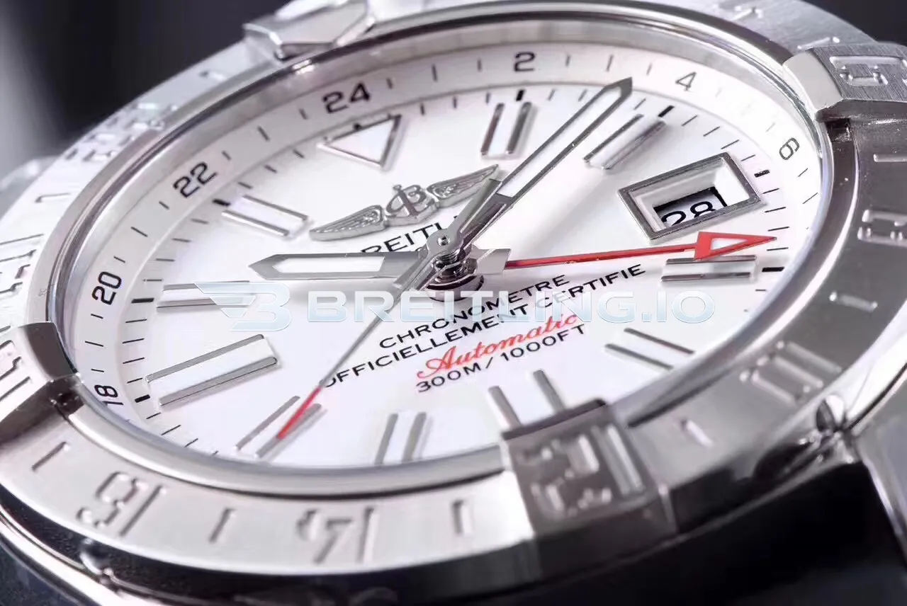 Breitling Avenger II GMT A3239011/G778 43mm White Dial 316L Stainless Steel Case Black Rubber Strap Replica Dial Detail 2