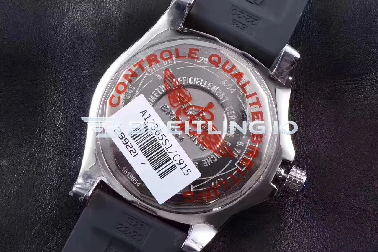 Breitling Avenger II GMT A3239011/G778 43mm White Dial 316L Stainless Steel Case Black Rubber Strap Replica Back View 1