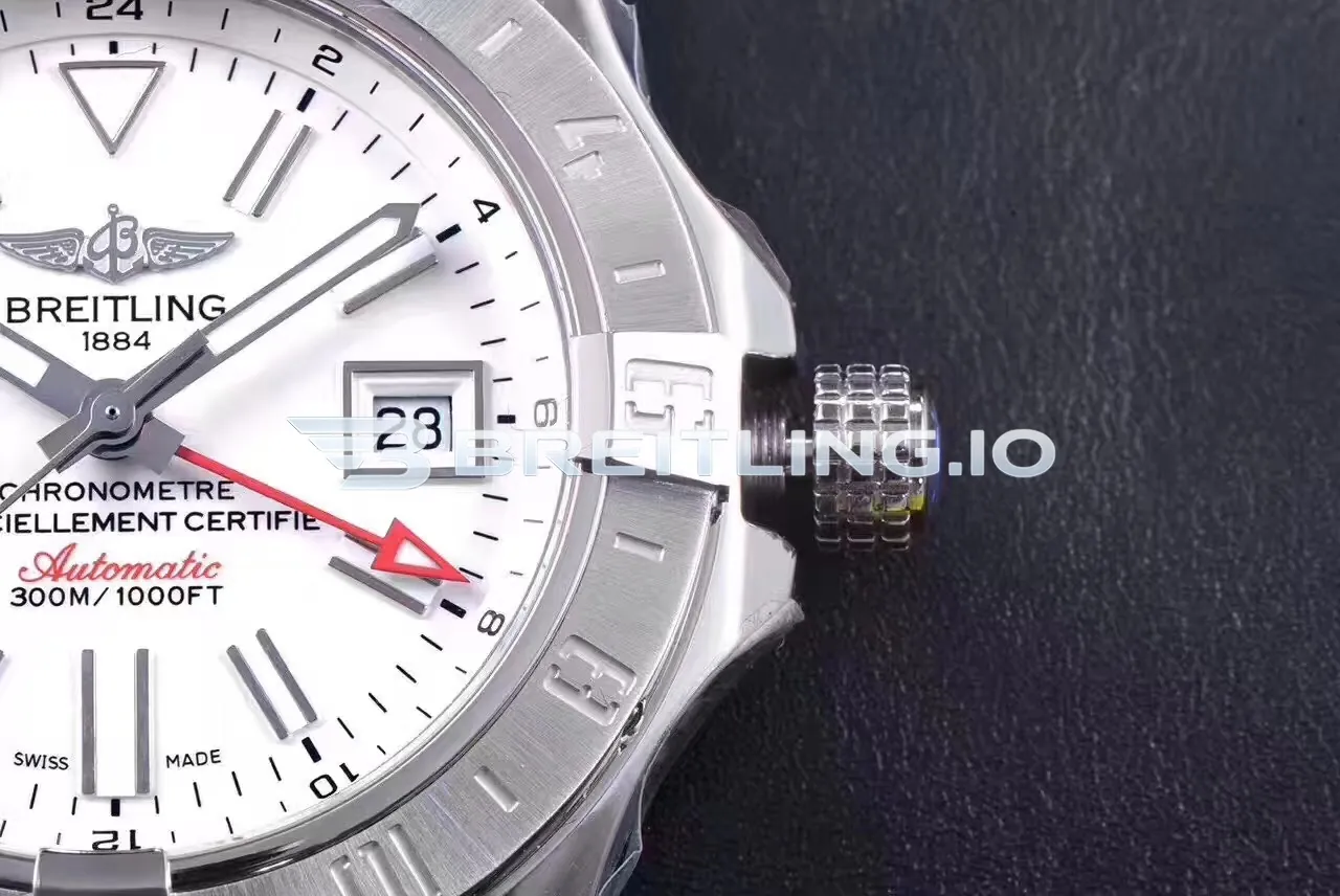 Breitling Avenger II GMT A3239011/G778 43mm White Dial 316L Stainless Steel Case Black Rubber Strap Replica Dial Detail 1