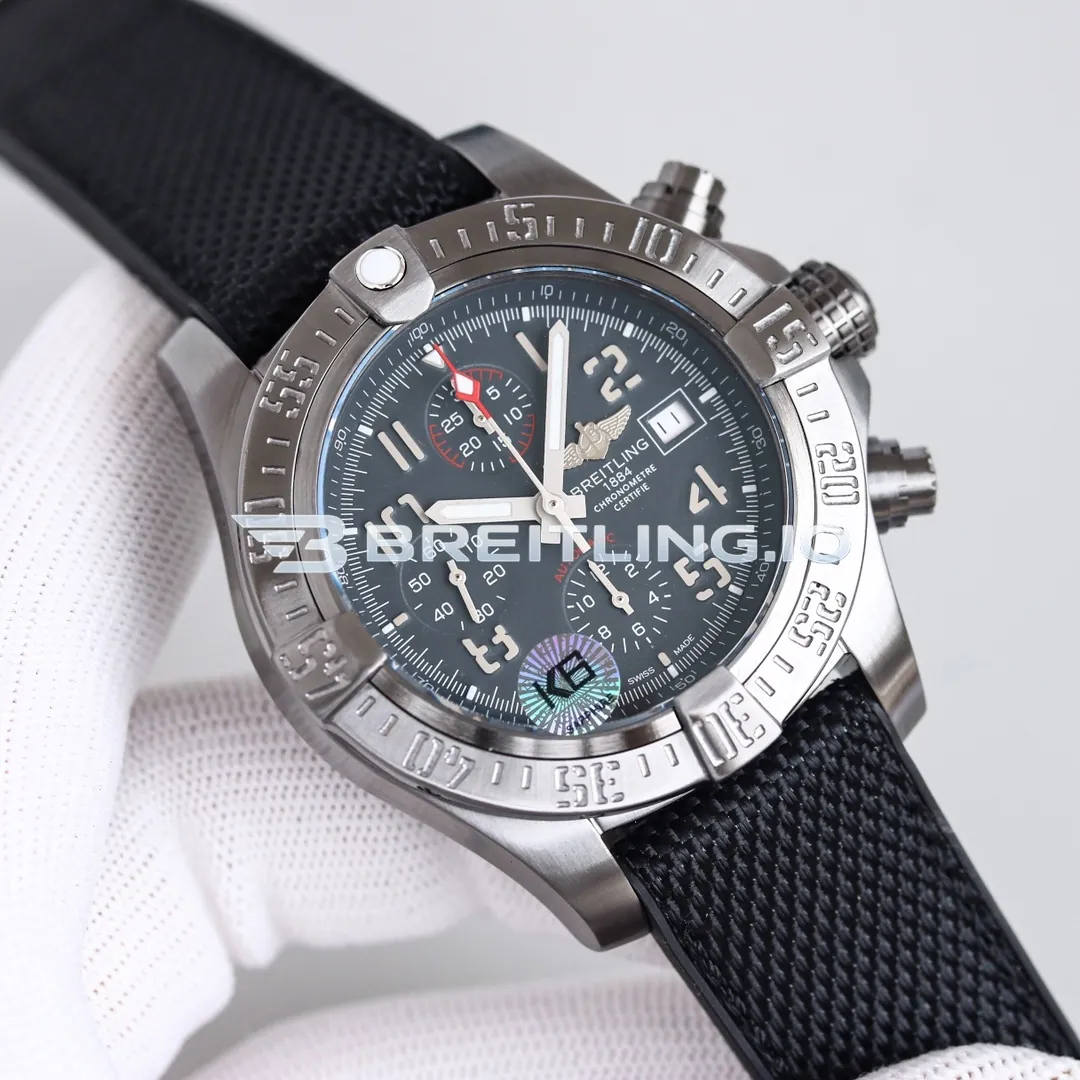 Breitling Avenger E13383101M1W1 Chronograph 45mm Anthracite Dial Brushed Titanium Case Black Fabric Strap 7750 Automatic Super Clone Side View 1