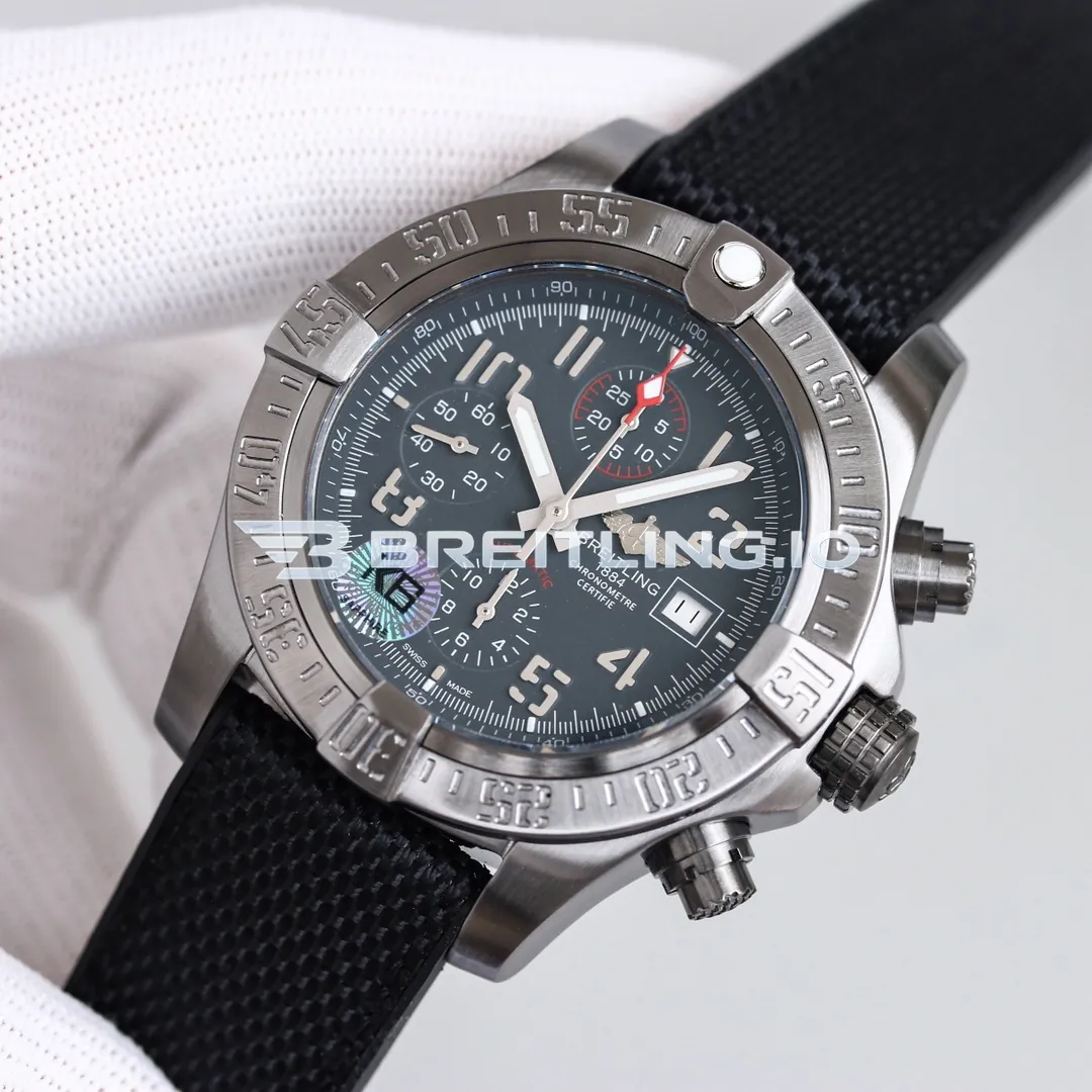 Breitling Avenger E13383101M1W1 Chronograph 45mm Anthracite Dial Brushed Titanium Case Black Fabric Strap 7750 Automatic Super Clone Side View 2