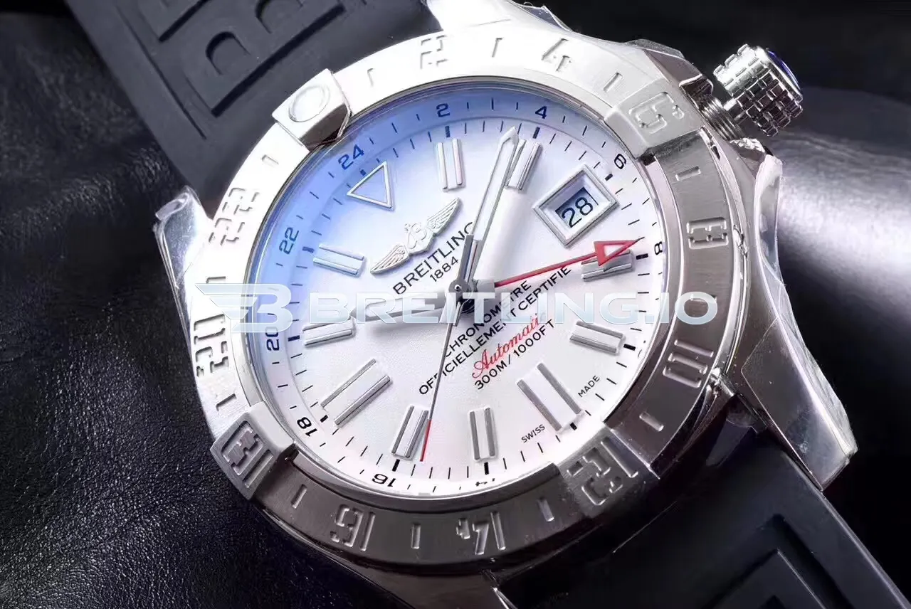 Breitling Avenger II GMT A3239011/G778 43mm White Dial 316L Stainless Steel Case Black Rubber Strap Replica Side View 1
