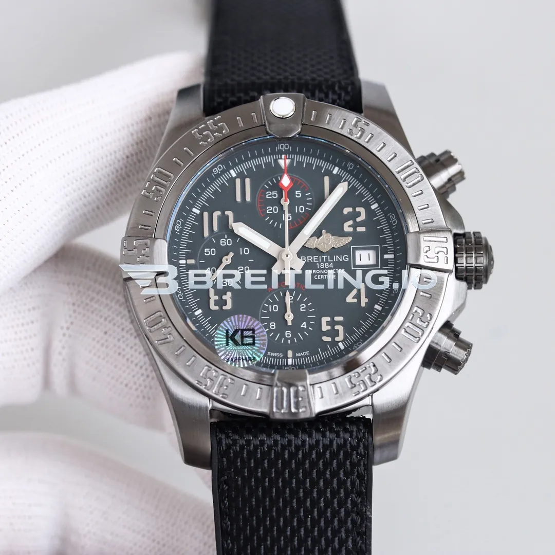 Breitling Avenger E13383101M1W1 Chronograph 45mm Anthracite Dial Brushed Titanium Case Black Fabric Strap 7750 Automatic Super Clone Front View