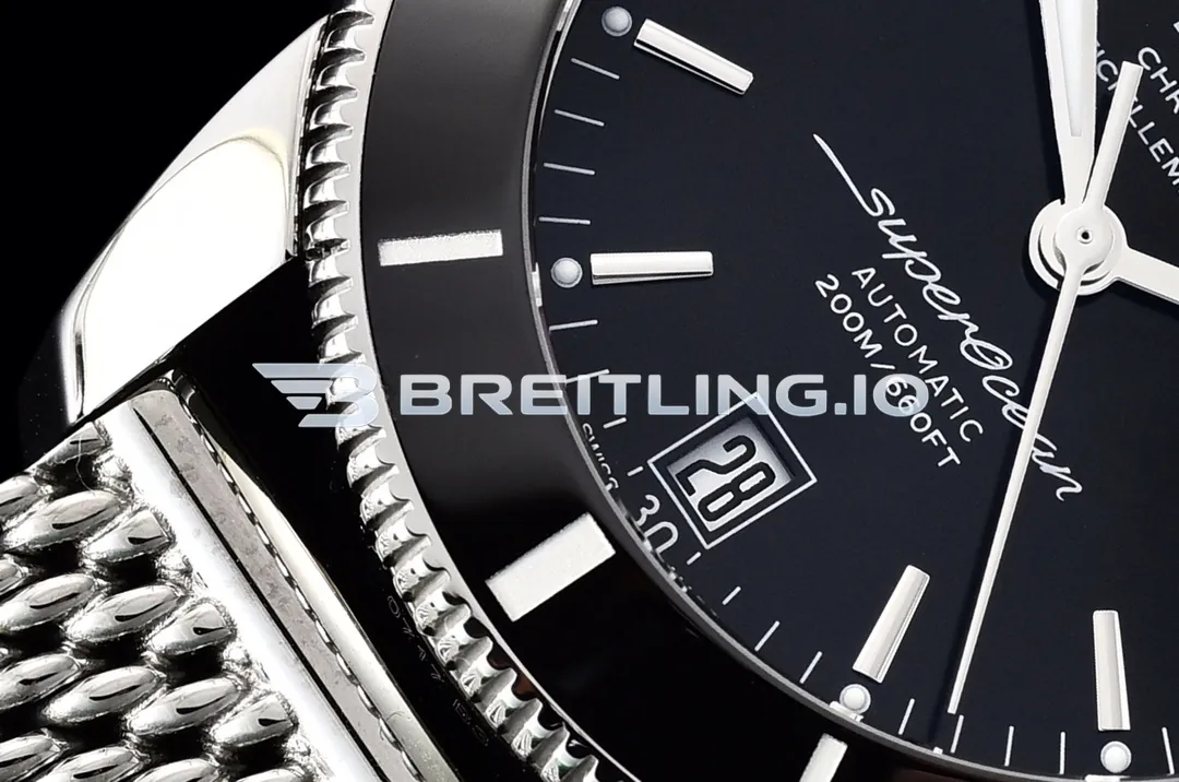 Breitling Superocean Heritage II AB2010121B1A1 42mm Black Dial Black Ceramic Bezel Stainless Steel Milanese Bracelet Super Clone Dial Detail 3