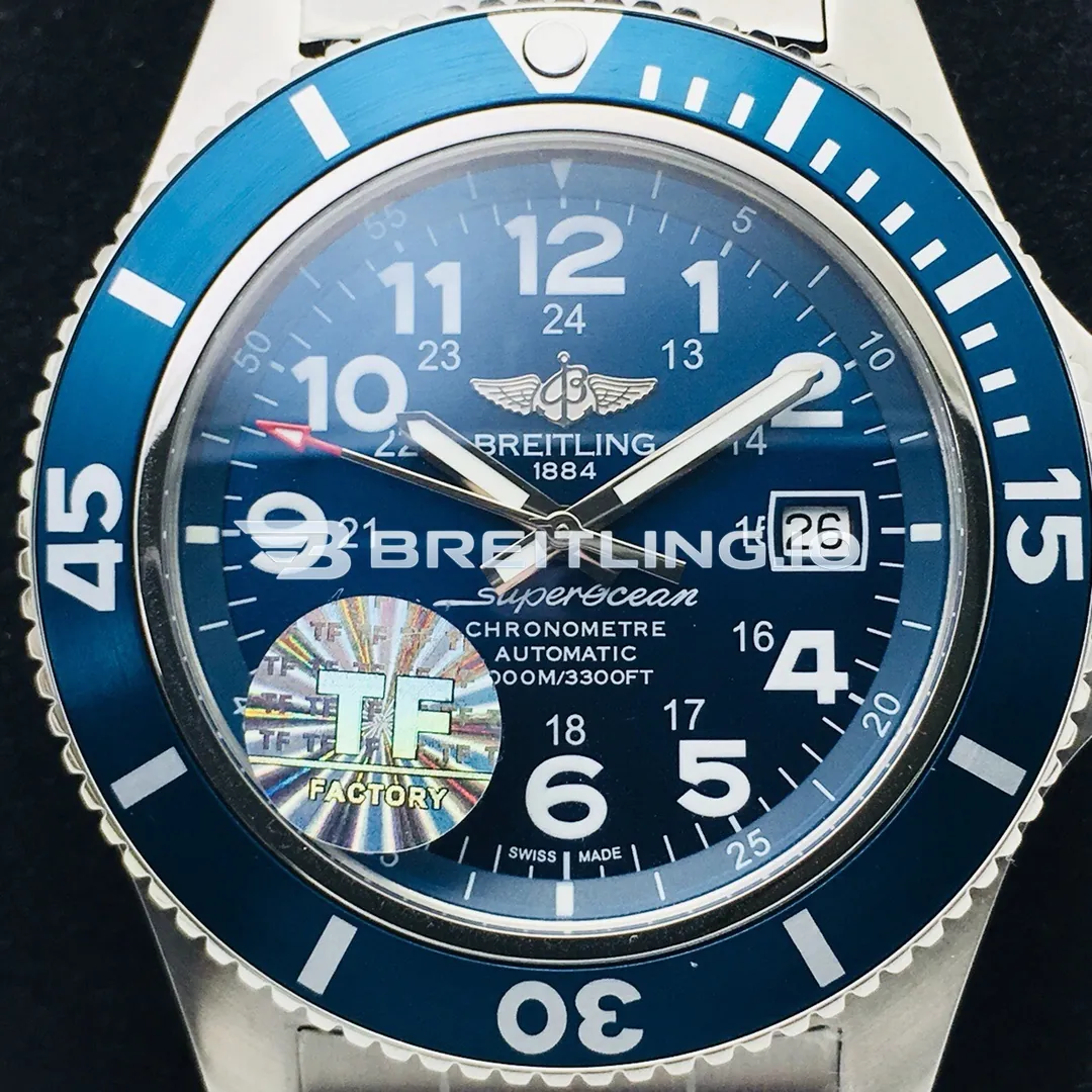 Breitling Superocean II A17392D81C1A1 44mm Blue Dial Blue Ceramic Bezel Stainless Steel Bracelet Replica Front View