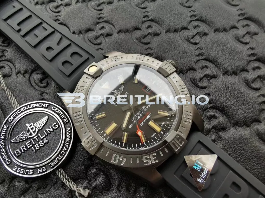 Breitling Avenger V1731110BD74 44mm Black Dial Matte Black Titanium Case Black Rubber Strap Super Clone Side View 1
