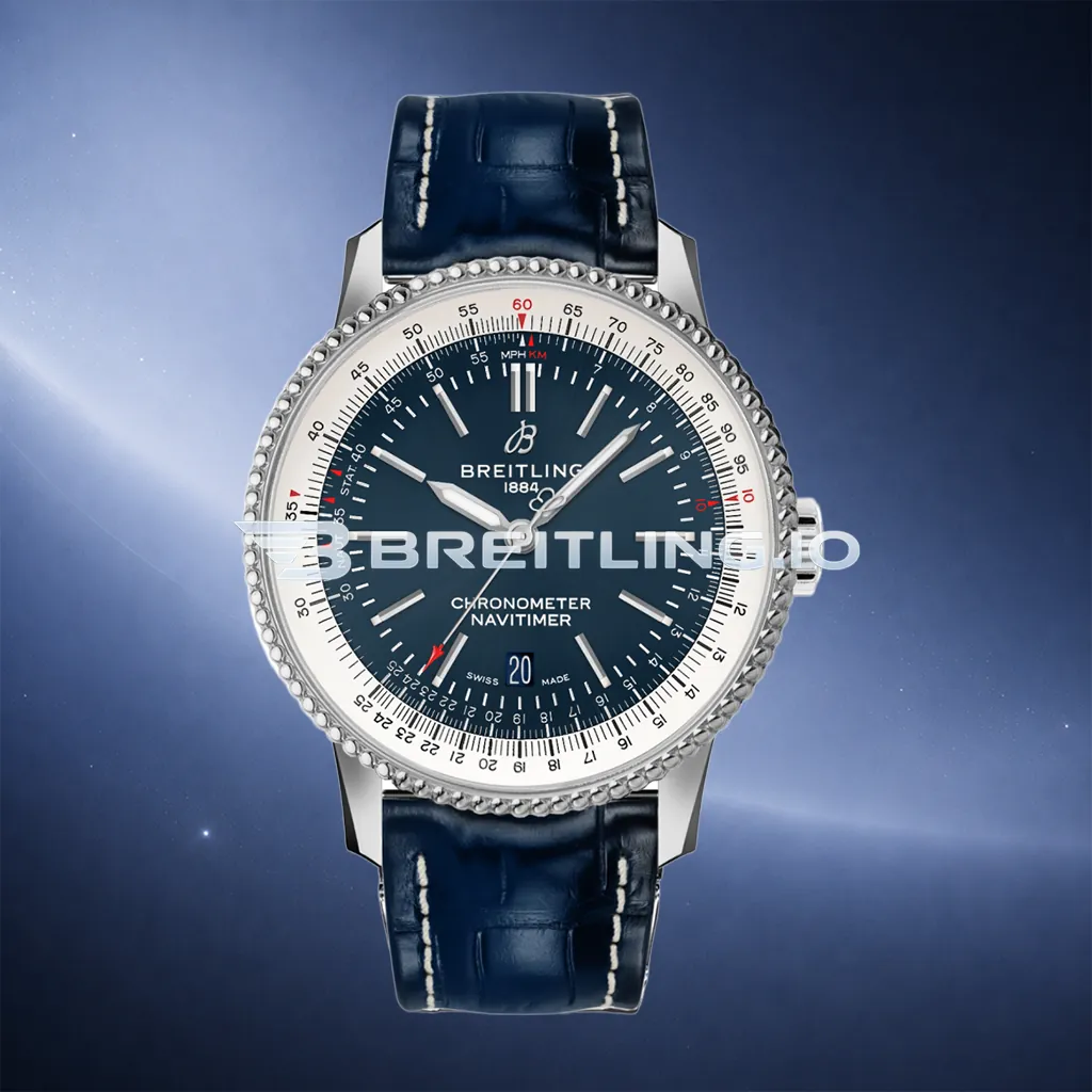 Breitling Navitimer A17325211C1P3 Blue Dial White Outer Scale Silver Beaded Bezel Blue Leather Strap 41mm 2824 Automatic Replica First Image