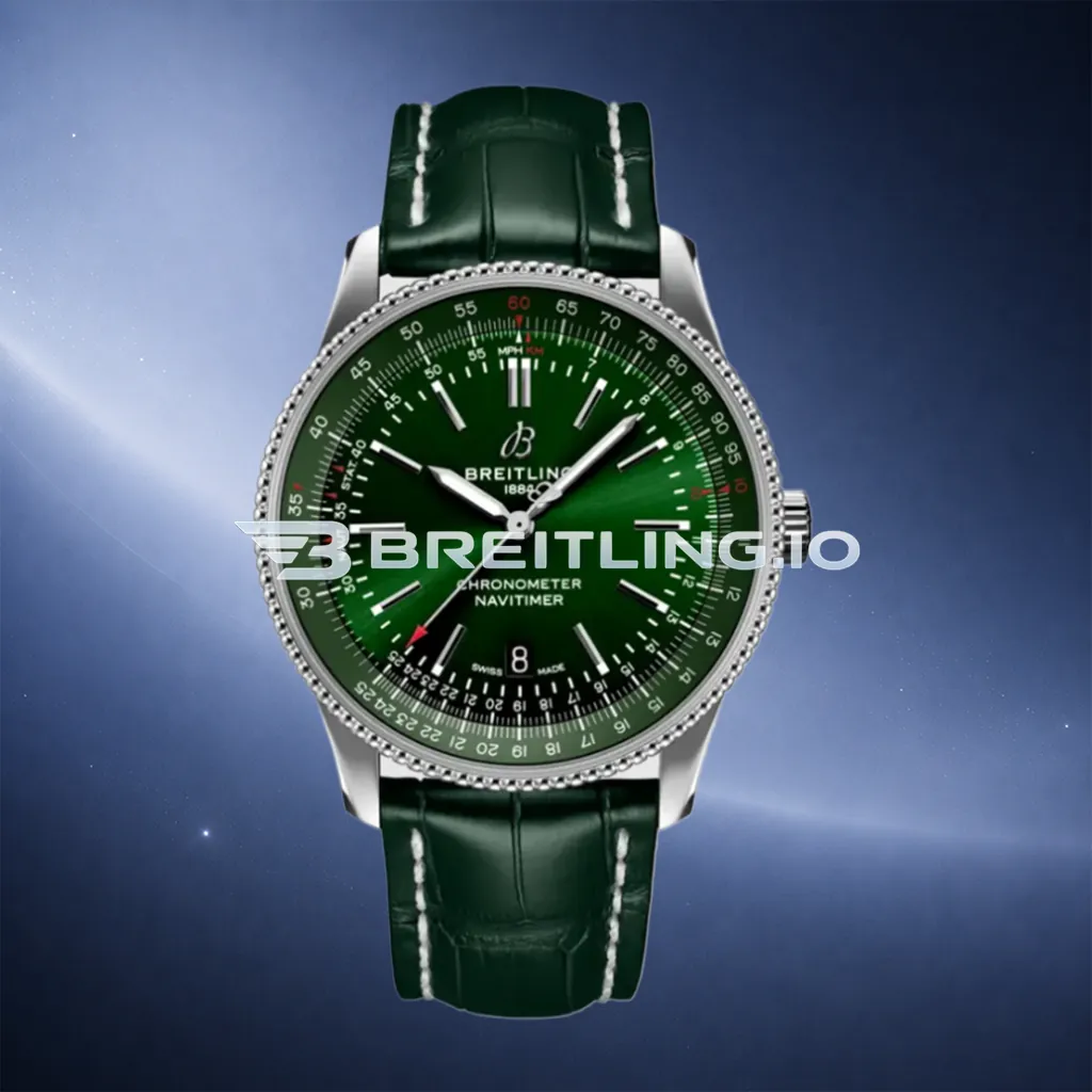 Breitling Navitimer A17326361L1P1 Green Dial Silver Beaded Bezel Green Leather Strap 41mm 2824 Automatic Replica First Image