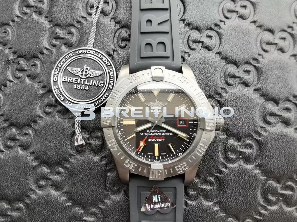 Breitling Avenger V1731110BD74 44mm Black Dial Matte Black Titanium Case Black Rubber Strap Super Clone Front View