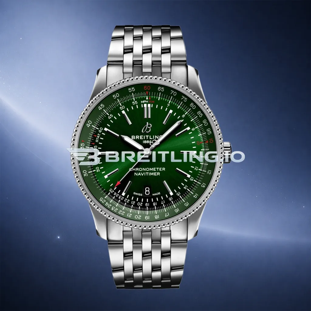 Breitling Navitimer A17326361L1A1 41mm Deep Green Sunburst Dial Silver Beaded Bezel Stainless Steel Bracelet 2824 Automatic Replica First Image