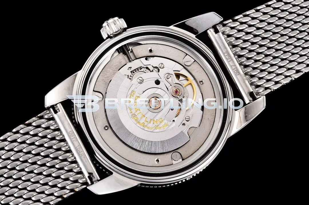 Breitling Superocean Heritage II AB201016G827154A 42mm Silver Dial Blue Ceramic Bezel Stainless Steel Milanese Bracelet Replica Back View 2