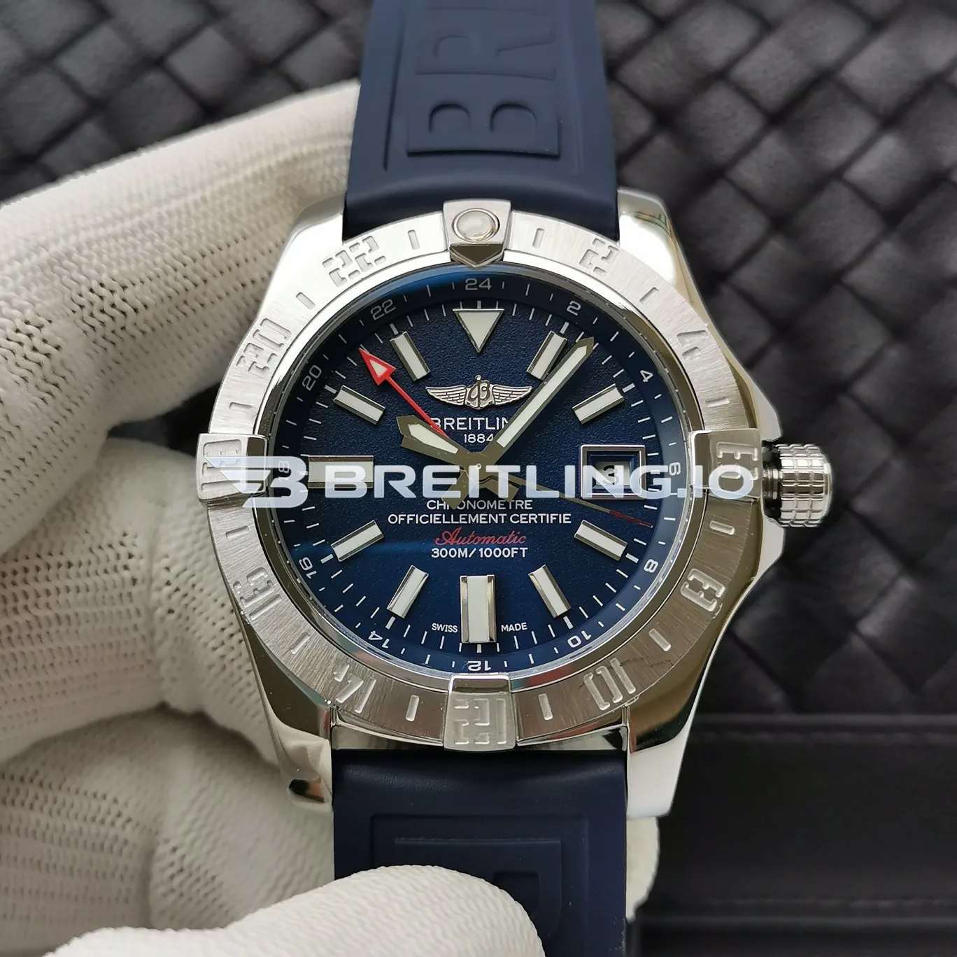 Breitling Avenger II GMT A3239011C872158S 43mm Blue Dial 316L Stainless Steel Case Blue Rubber Strap Asia 2836 Automatic Replica Front View
