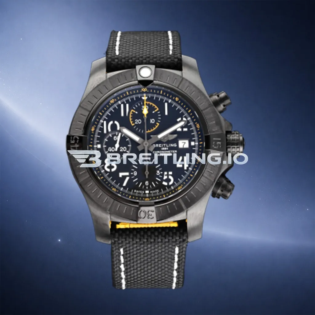 Breitling Avenger V13317101B1X2 Chronograph 45mm Black Dial Black DLC Case Black Fabric Strap 7750 Automatic Replica First Image