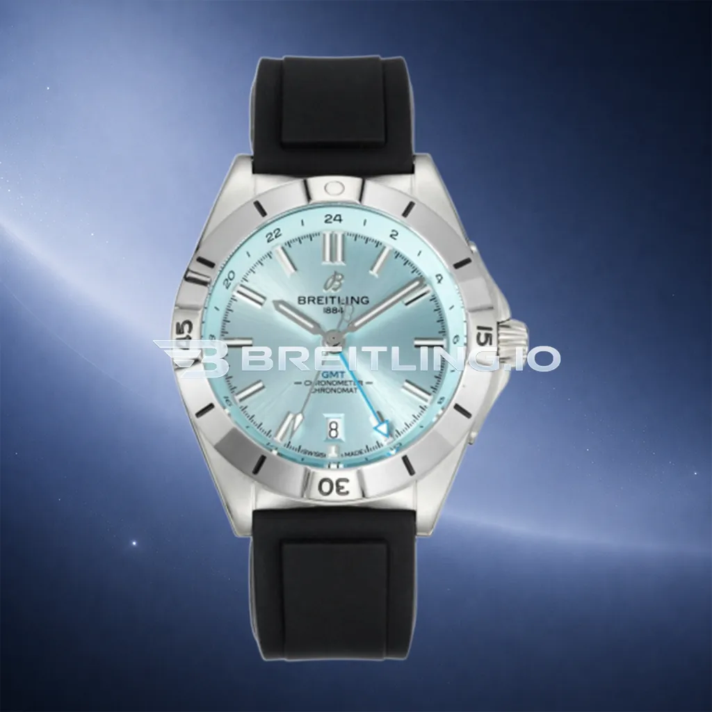 Breitling Chronomat GMT 40 P32398101C1S1 Ice Blue Dial Silver Bezel Black Rubber Strap 2836 Dual-Time Zone Replica First Image