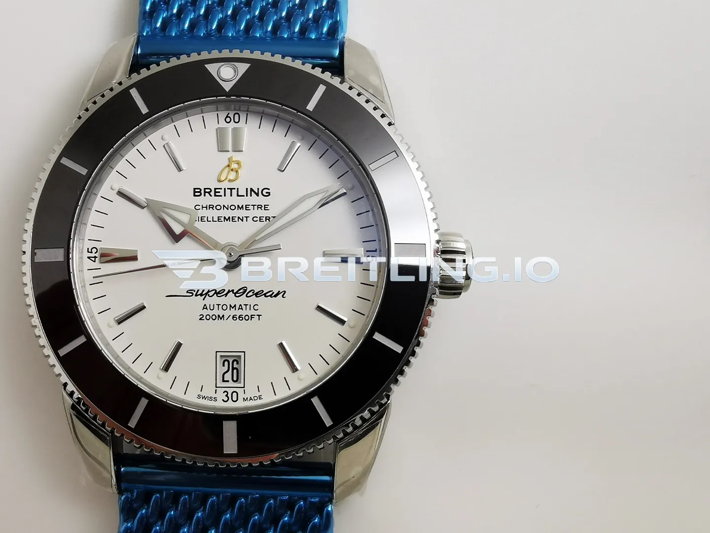 Breitling Superocean Heritage II AB201012/G827-154A 42mm White Dial Black Ceramic Bezel Stainless Steel Milanese Bracelet Super Clone Front View