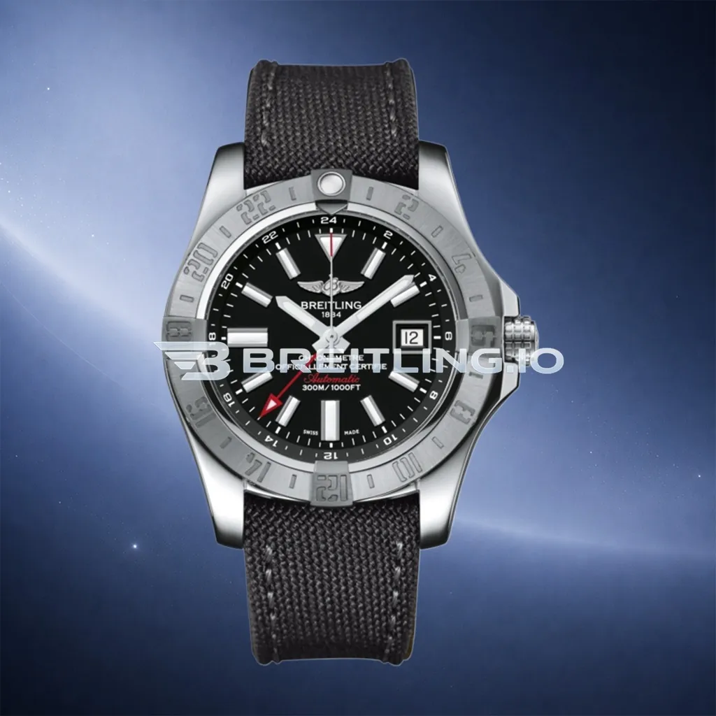 Breitling Avenger GMT A32390111B1W1 45mm Black Dial Brushed Stainless Steel Bezel Black Fabric Strap Asia-2836 Automatic Replica First Image