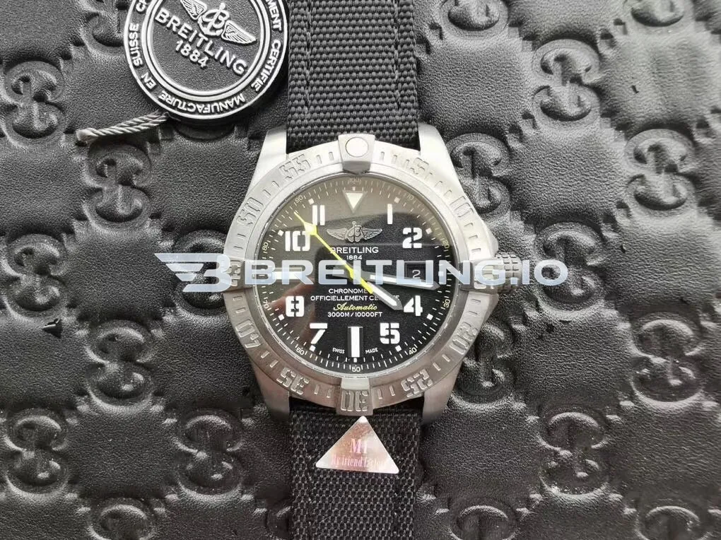 Breitling Avenger II Seawolf M17330B2.BC05 45mm Black Dial Black PVD Coated Stainless Steel Case Black Fabric Strap Super Clone Front View