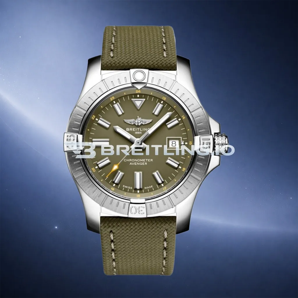 Breitling Avenger A17318101L1X1 43mm Military Green Dial Silver Grooved Bezel GMT 2824 Movement Replica First Image