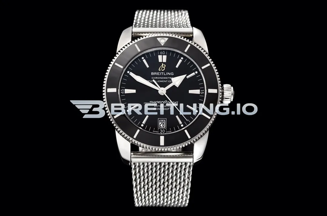 Breitling Superocean Heritage II AB2010121B1A1 42mm Black Dial Black Ceramic Bezel Stainless Steel Milanese Bracelet Super Clone Front View