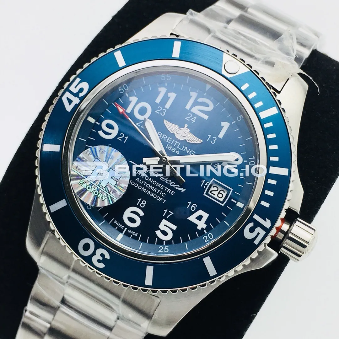 Breitling Superocean II A17392D81C1A1 44mm Blue Dial Blue Ceramic Bezel Stainless Steel Bracelet Replica Side View 2