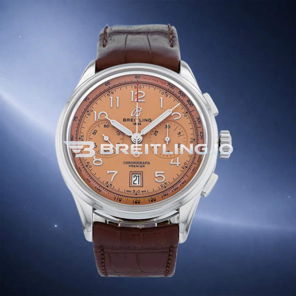 Breitling Premier AB0145331K1P2 42mm Salmon Dial Polished Silver Bezel Brown Leather Strap Automatic Super Clone First Image