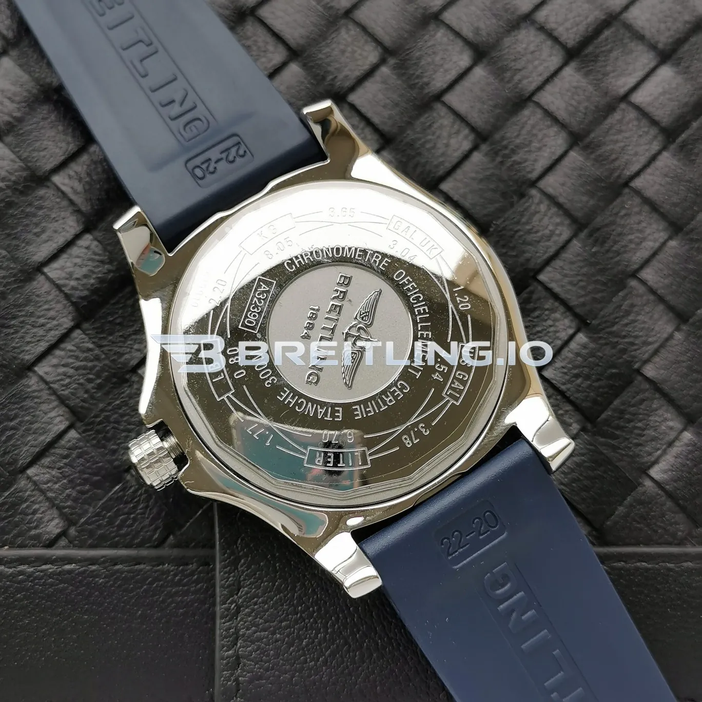 Breitling Avenger II GMT A3239011C872158S 43mm Blue Dial 316L Stainless Steel Case Blue Rubber Strap Asia 2836 Automatic Replica Back View
