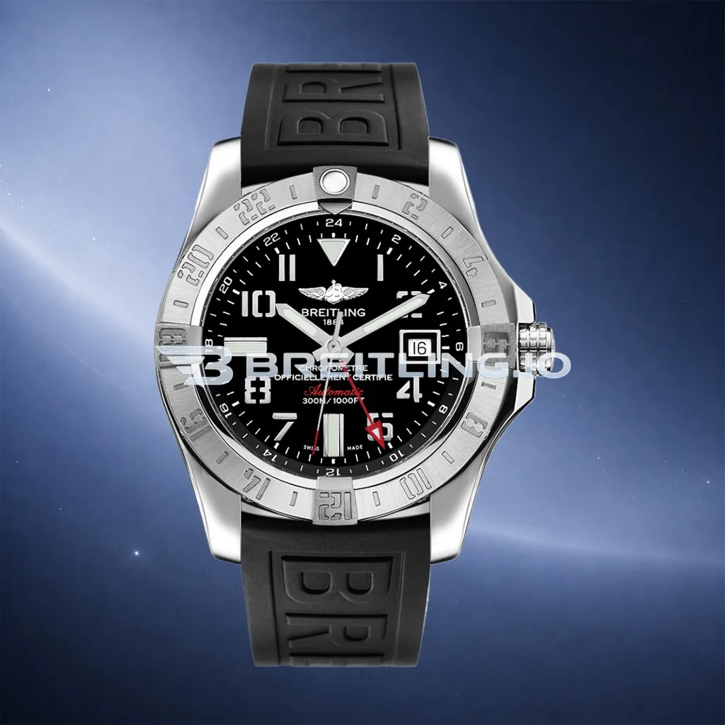 Breitling Avenger II GMT A3239011/BC34 43mm Black Dial 316L Stainless Steel Case Black Rubber Strap Super Clone First Image