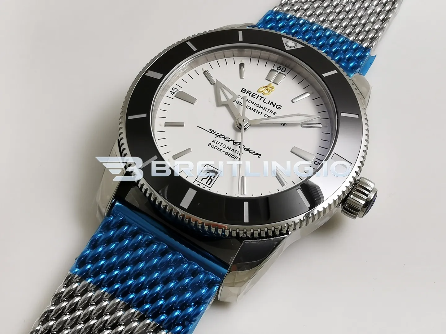 Breitling Superocean Heritage II AB201012/G827-154A 42mm White Dial Black Ceramic Bezel Stainless Steel Milanese Bracelet Super Clone Dial Detail 1