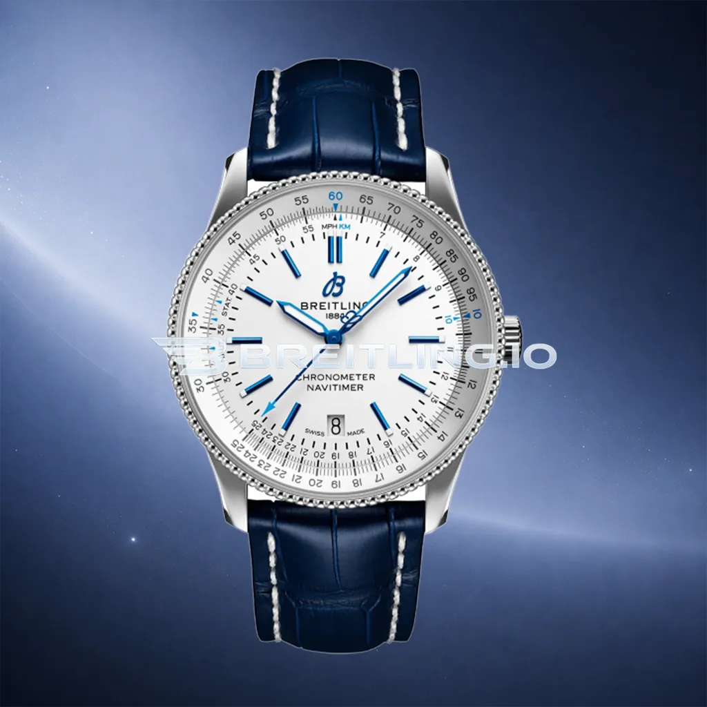 Breitling Navitimer A173263A1G1P1 41mm Cream Dial Silver Beaded Bezel Blue Indexes Blue Leather Strap 2824 Automatic Replica First Image