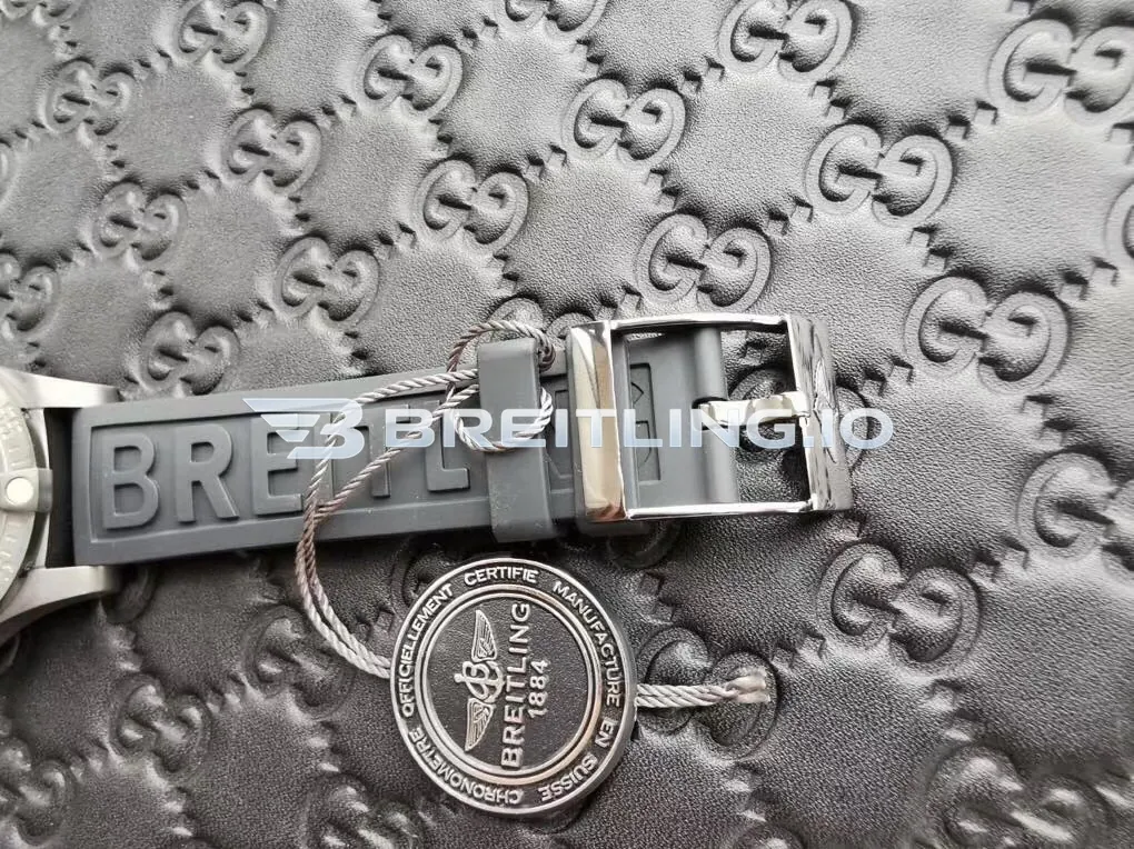 Breitling Avenger V1731110BD74 44mm Black Dial Matte Black Titanium Case Black Rubber Strap Super Clone Strap
