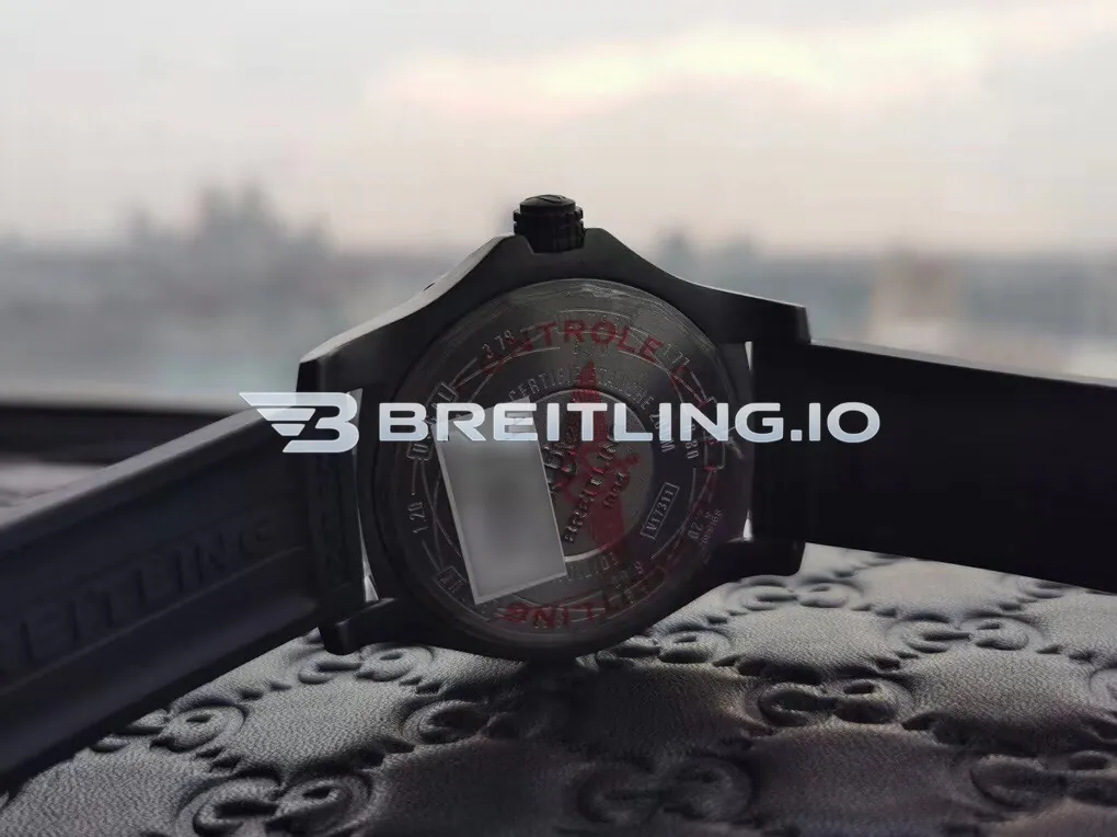 Breitling Avenger V1731110BD74 44mm Black Dial Matte Black Titanium Case Black Rubber Strap Super Clone Back View 1