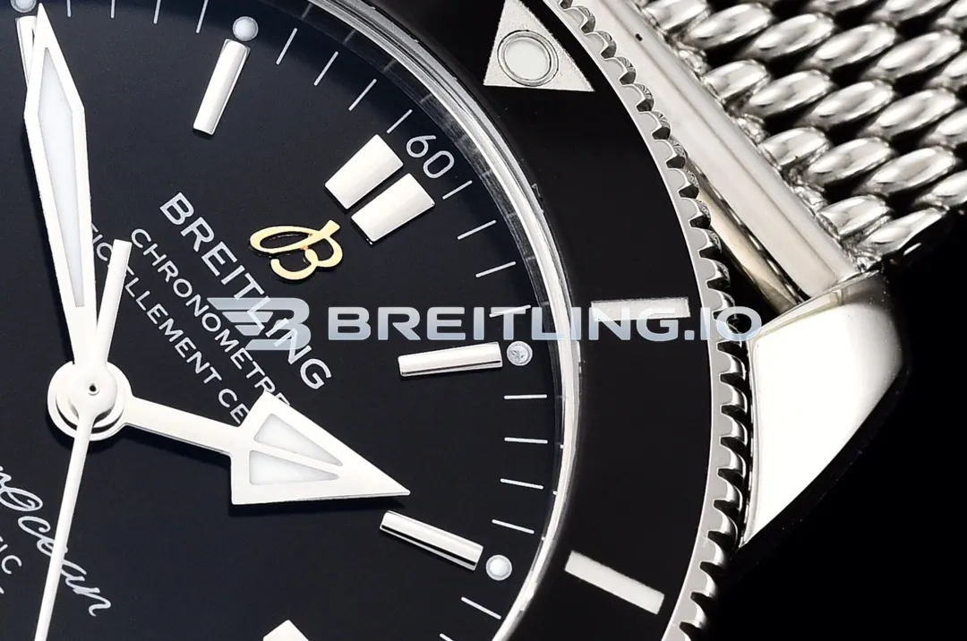 Breitling Superocean Heritage II AB2010121B1A1 42mm Black Dial Black Ceramic Bezel Stainless Steel Milanese Bracelet Super Clone Dial Detail 2