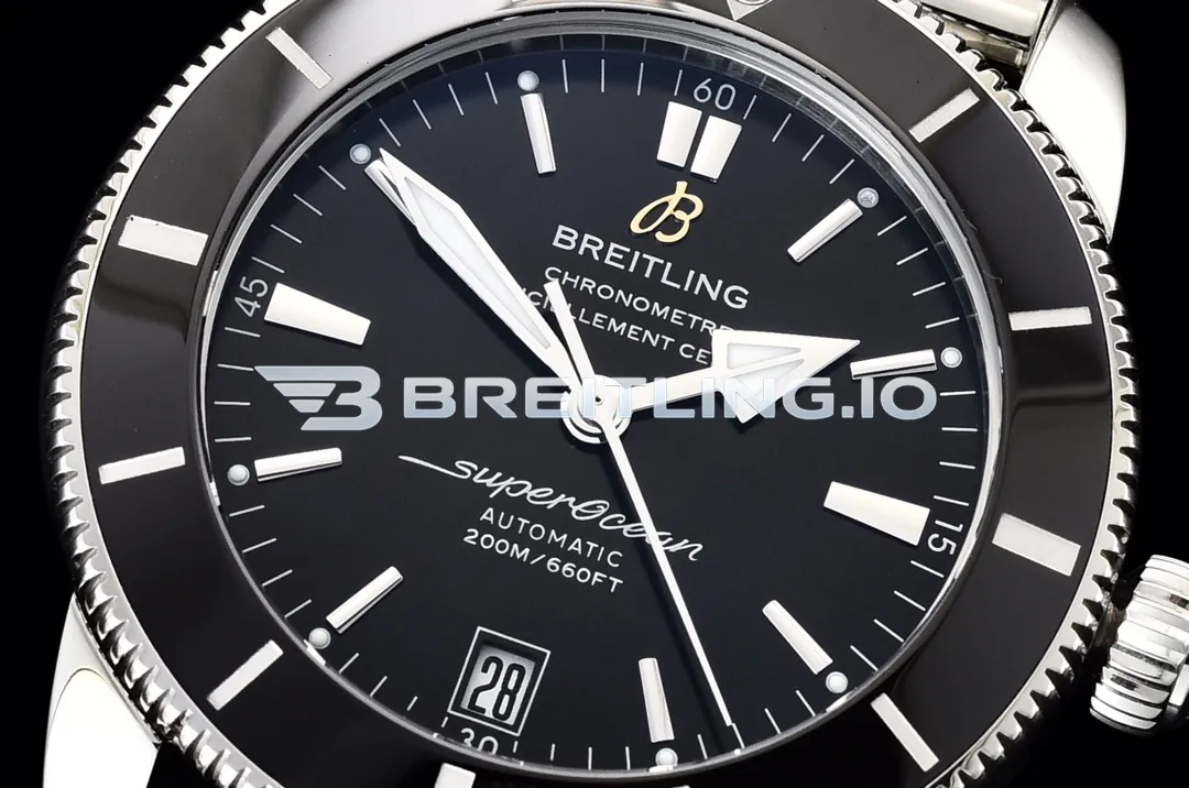 Breitling Superocean Heritage II AB2010121B1A1 42mm Black Dial Black Ceramic Bezel Stainless Steel Milanese Bracelet Super Clone Dial Detail 1