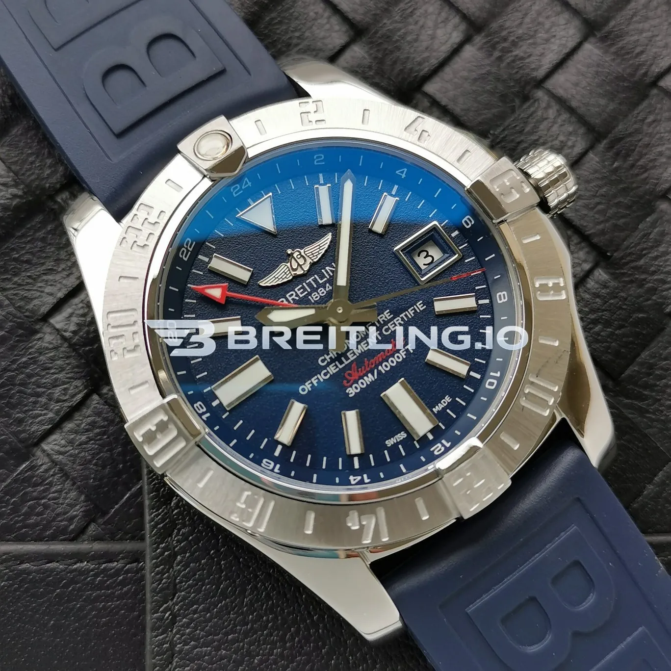 Breitling Avenger II GMT A3239011C872158S 43mm Blue Dial 316L Stainless Steel Case Blue Rubber Strap Asia 2836 Automatic Replica Side View 1
