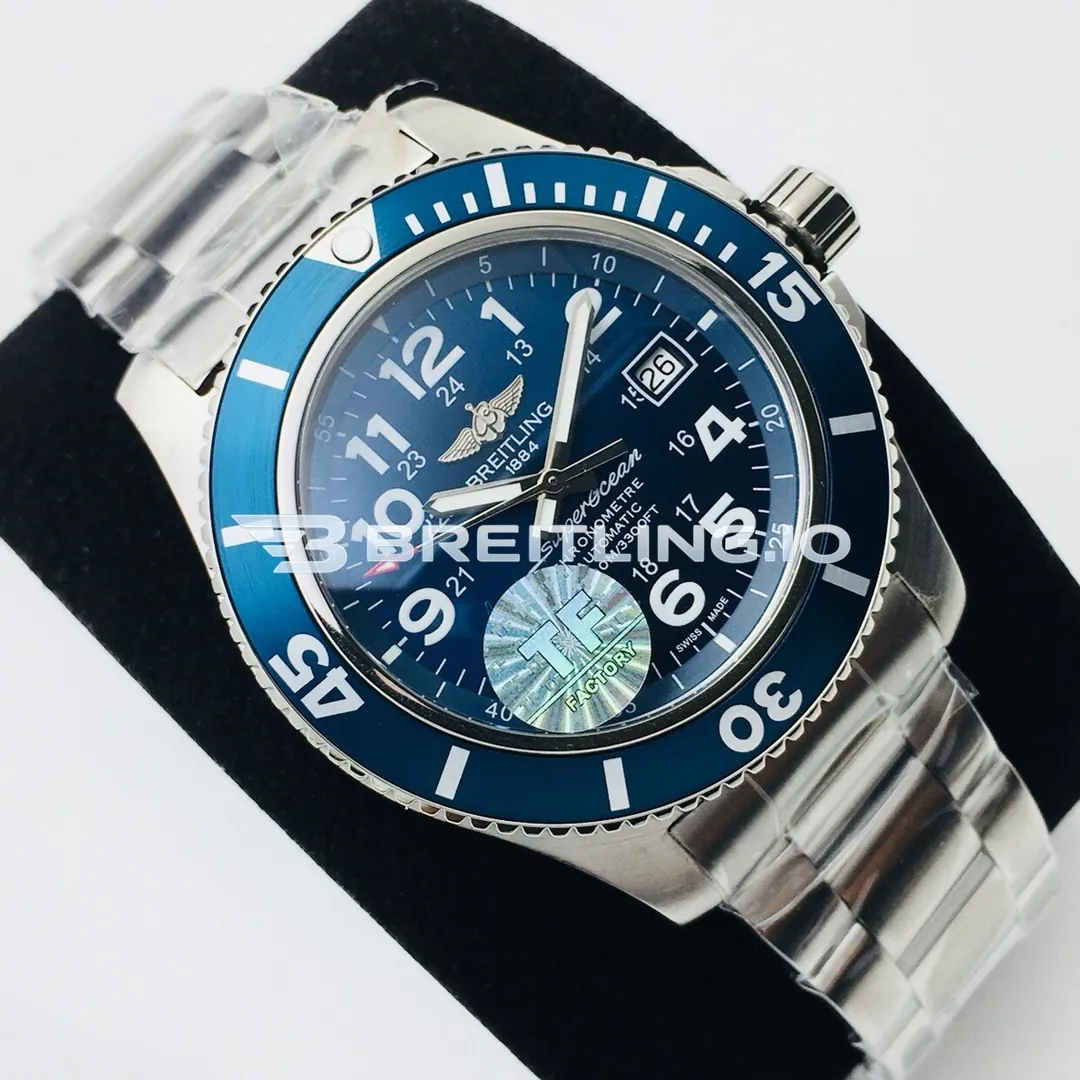 Breitling Superocean II A17392D81C1A1 44mm Blue Dial Blue Ceramic Bezel Stainless Steel Bracelet Replica Side View 1