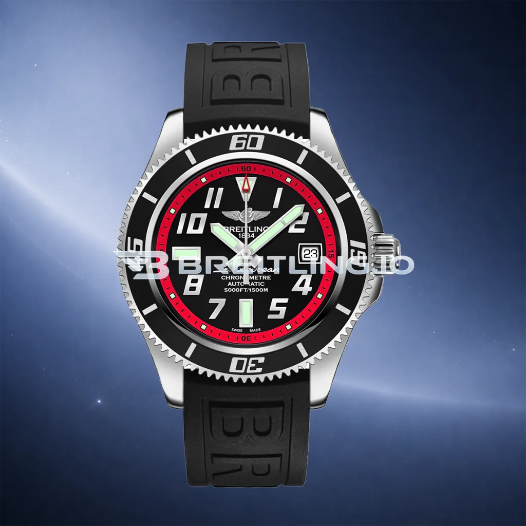 Breitling Superocean A1736402BA31 42mm Black Dial Red Inner Bezel 316L Polished Steel Case Black Rubber Strap AAAAA Replica First Image
