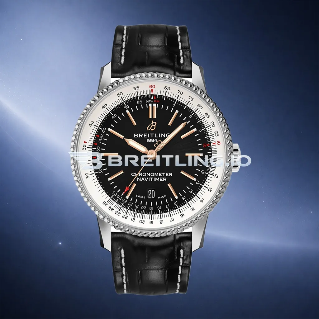 Breitling Navitimer A17326211B1P1 Black Dial White Outer Scale Silver Beaded Bezel Black Leather Strap 41mm 2824 Automatic Replica First Image