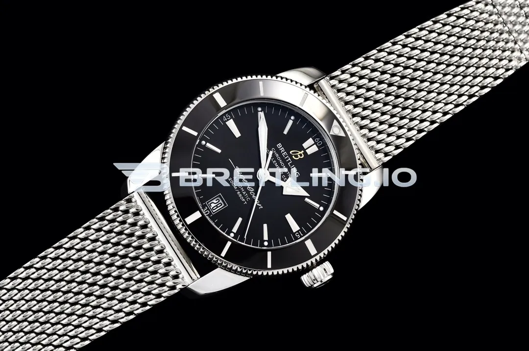 Breitling Superocean Heritage II AB2010121B1A1 42mm Black Dial Black Ceramic Bezel Stainless Steel Milanese Bracelet Super Clone Side View