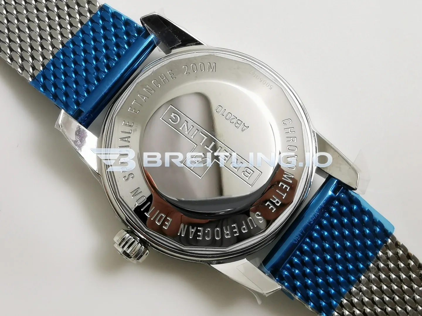 Breitling Superocean Heritage II AB201012/G827-154A 42mm White Dial Black Ceramic Bezel Stainless Steel Milanese Bracelet Super Clone Back View