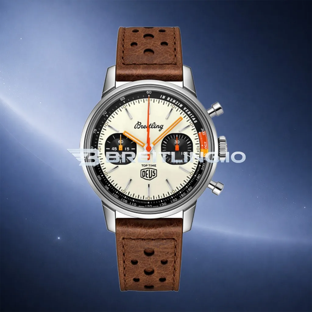 Breitling Premier Top Time Deus A233101A1A1X1 41mm White Zorro Dial Polished Stainless Steel Case Brown Leather Strap Replica