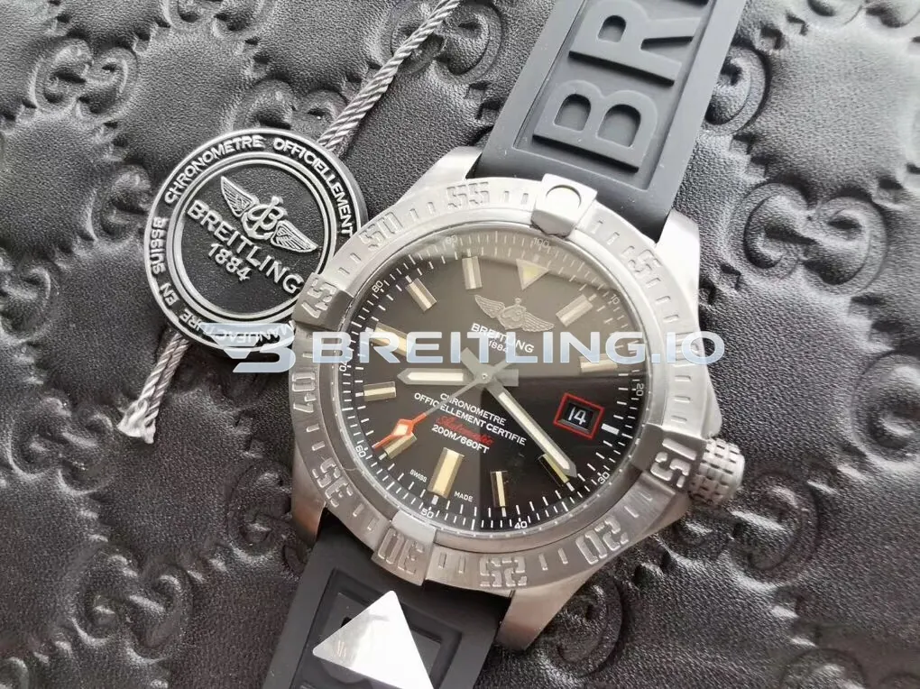 Breitling Avenger V1731110BD74 44mm Black Dial Matte Black Titanium Case Black Rubber Strap Super Clone Side View 2