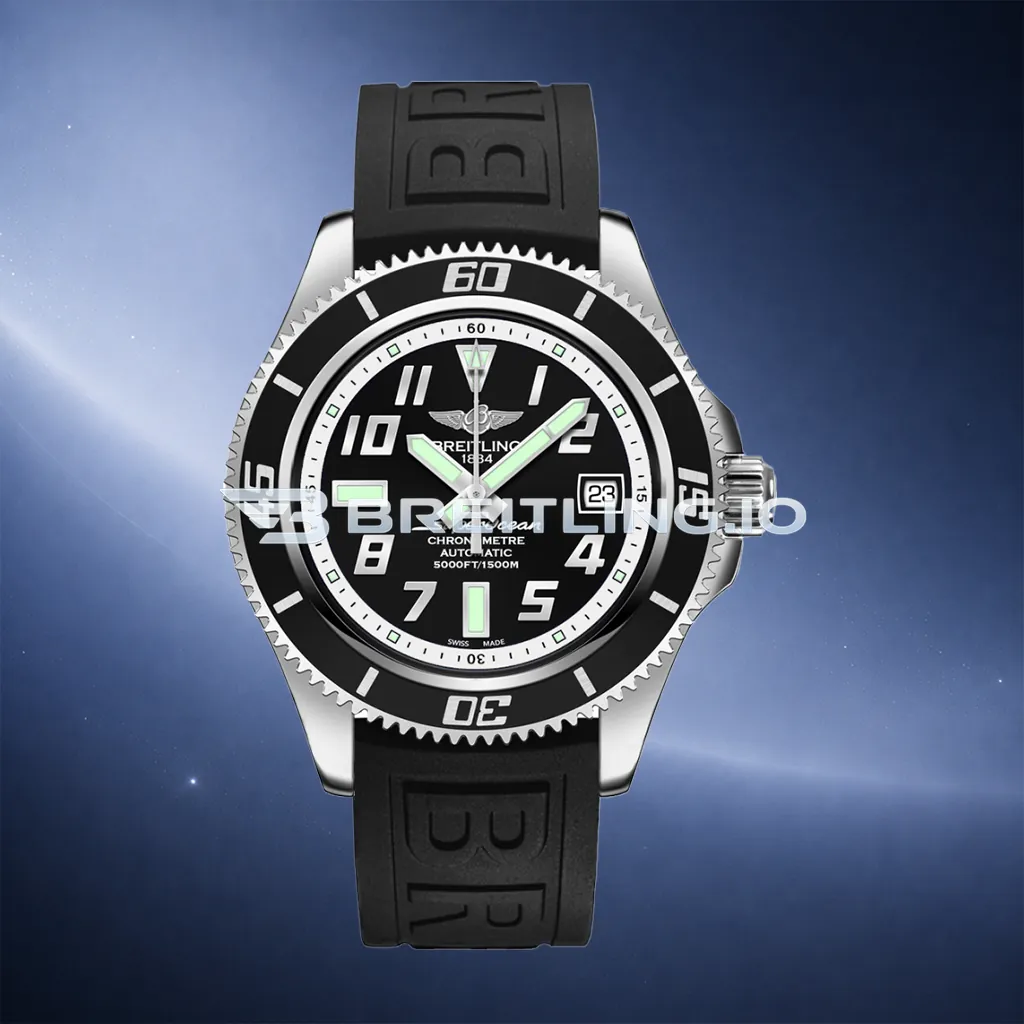 Breitling Superocean A1736402BA29 42mm Black Dial White Inner Bezel 316L Polished Steel Case Black Rubber Strap Automatic Super Clone First Image