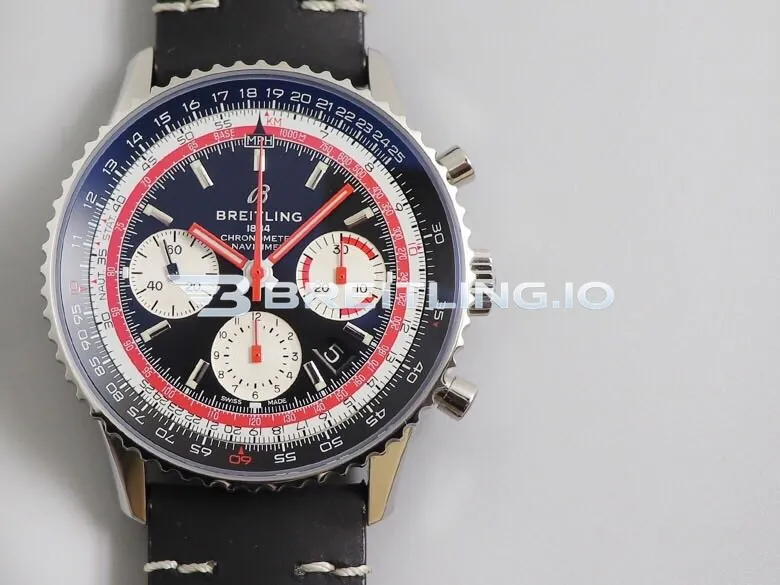Breitling Navitimer B01 Chronograph 43 AB01212B1C1X1 Blue Dial Red & White Scale Pan Am Airlines Replica Front View