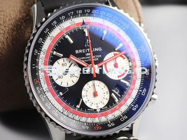 Breitling Navitimer B01 Chronograph 43 AB01212B1C1X1 Blue Dial Red & White Scale Pan Am Airlines Replica Dial Detail 1