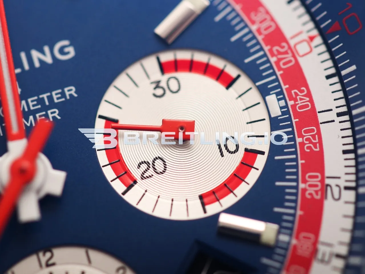 Breitling Navitimer B01 Chronograph 43 AB01212B1C1X1 Blue Dial Red & White Scale Pan Am Airlines Replica Dial Detail 5