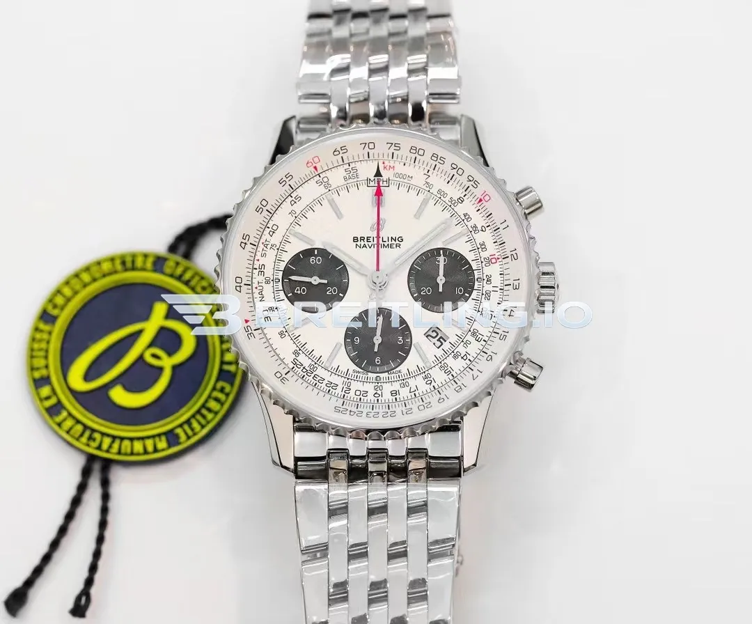 Breitling Navitimer B01 Chronograph 43 AB0121211G1A1 Cream Dial Stainless Steel Bidirectional Ratchet Rotating Bezel Replica Front View