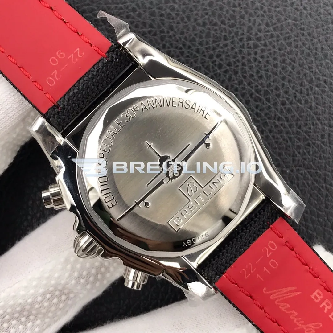 Breitling Chronomat AB01154GG786101W Chronograph 44mm Sierra Silver Dial Polished Stainless Steel Case Black Fabric Strap Replica Back View