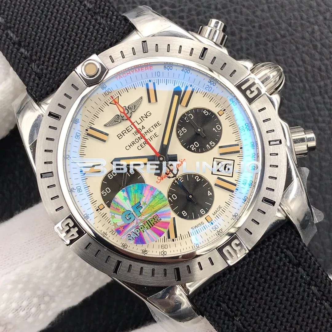 Breitling Chronomat AB01154GG786101W Chronograph 44mm Sierra Silver Dial Polished Stainless Steel Case Black Fabric Strap Replica Dial Detail 1